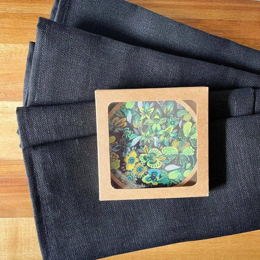 Rainforest Flowers Australian Wooden Coaster & Napkin Set - Kirsten Katz