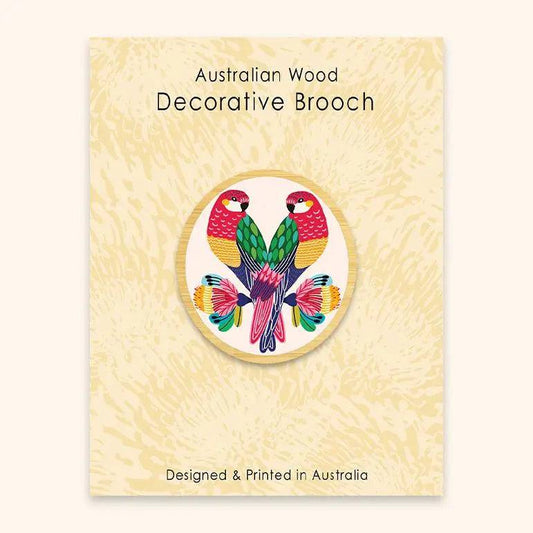 Rosellas Wooden Brooch Kirsten Katz