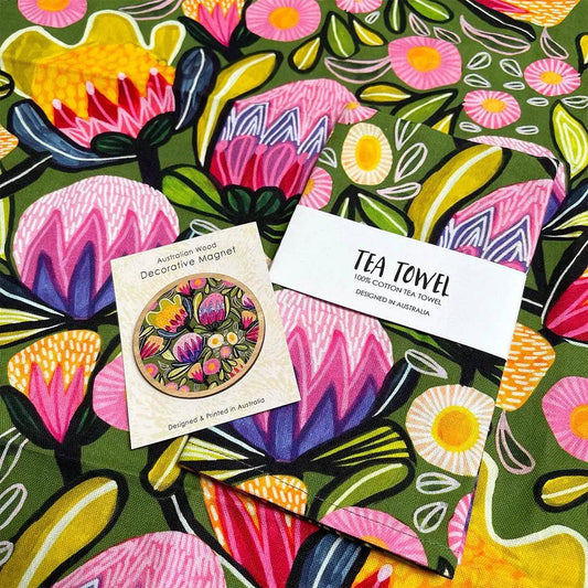 Home Decor Gift Set: Sugarbush Tea Towel & Wooden Fridge Magnet Kirsten Katz