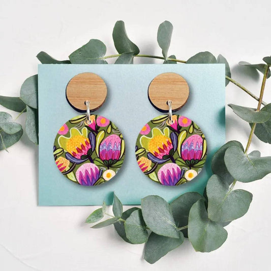 Sugarbush Proteas Australian Wooden Earrings - Kirsten Katz