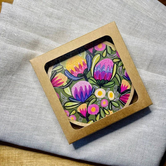Sugarbush Proteas Wooden Coaster & Napkin Set - Kirsten Katz