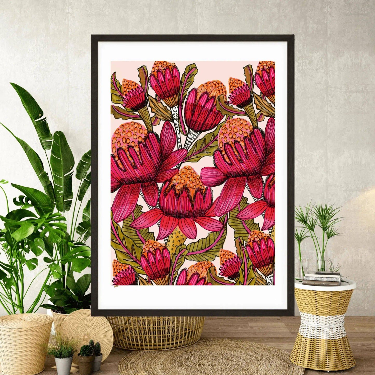 Waratah botanical wall art print by Kirsten Katz
