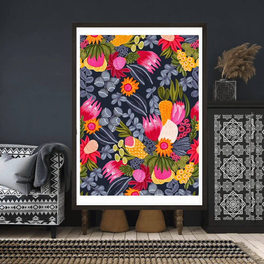 White Protea & Bush Flowers Art Print Kirsten Katz