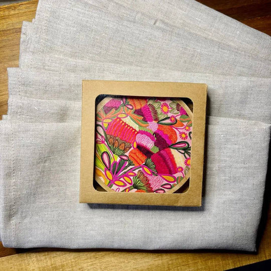 Wild Blooms Wooden Coaster & Napkin Set - Kirsten Katz
