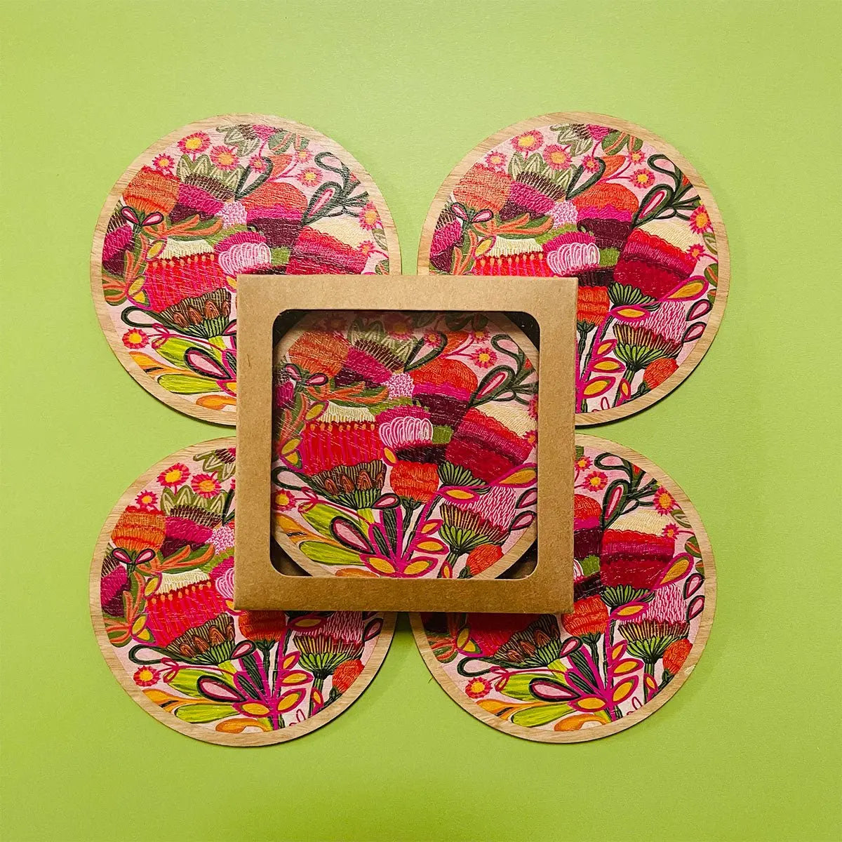 Wild Blooms Wooden Coaster & Napkin Set - Kirsten Katz