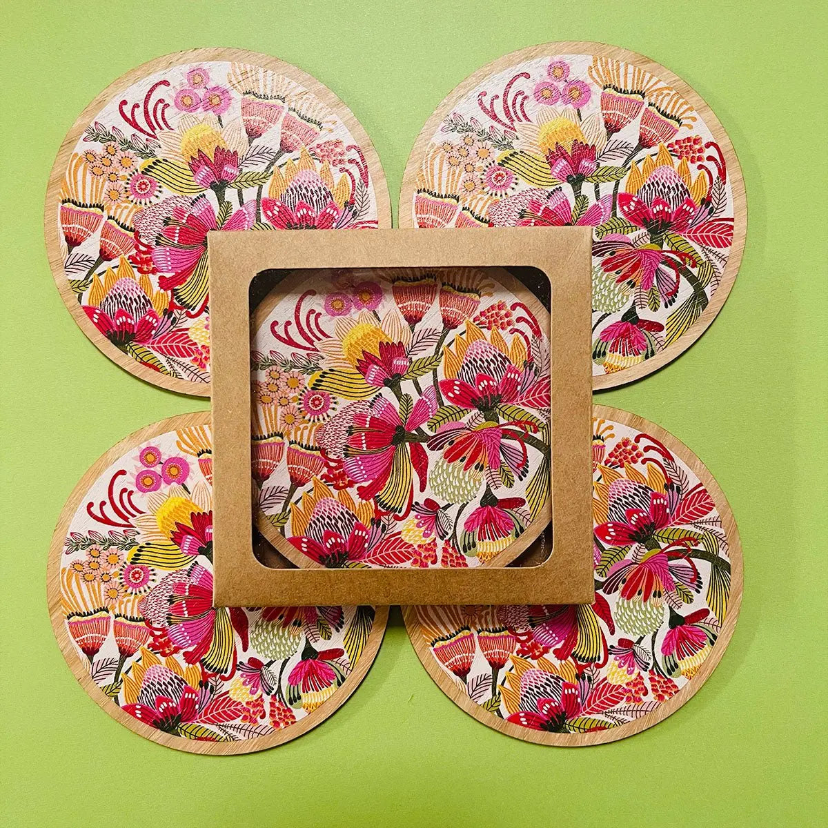 Wild Proteas Wooden Coaster & Napkin Set - Kirsten Katz