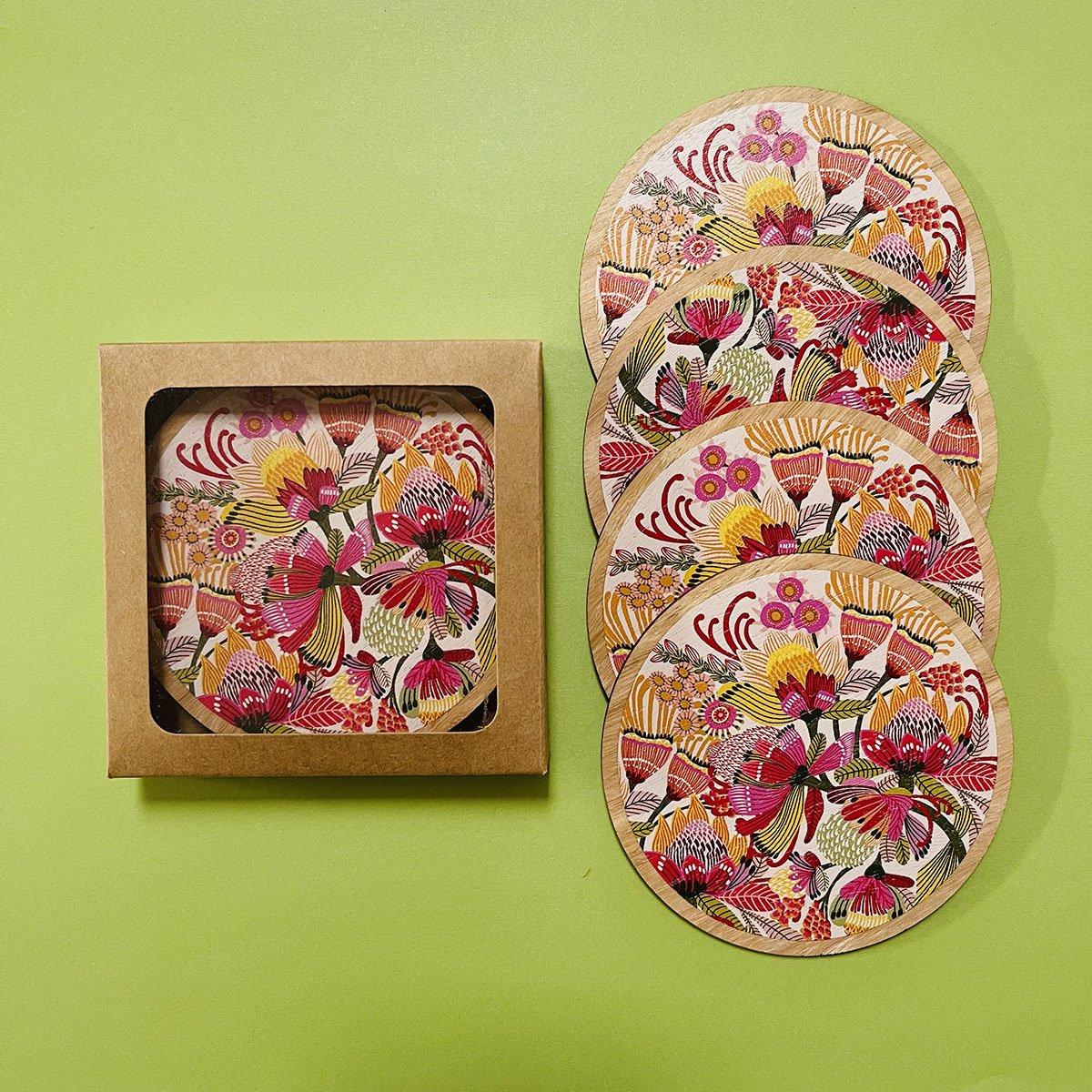 Wild Proteas Wooden Coasters - Kirsten Katz