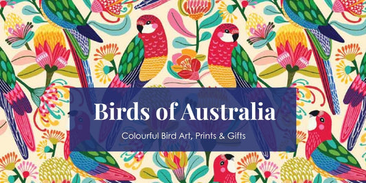 Birds of Australia — colourful Australian bird art prints, tea towels and gifts by Kirsten Katz featuring Rosellas, Kingfishers and Cockatoos