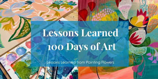 paintings in progress with text overlay lessons learned 100 days of art