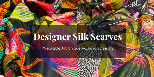Australian designer silk scarves by Kirsten Katz — wearable botanical art on luxurious natural silk fabric