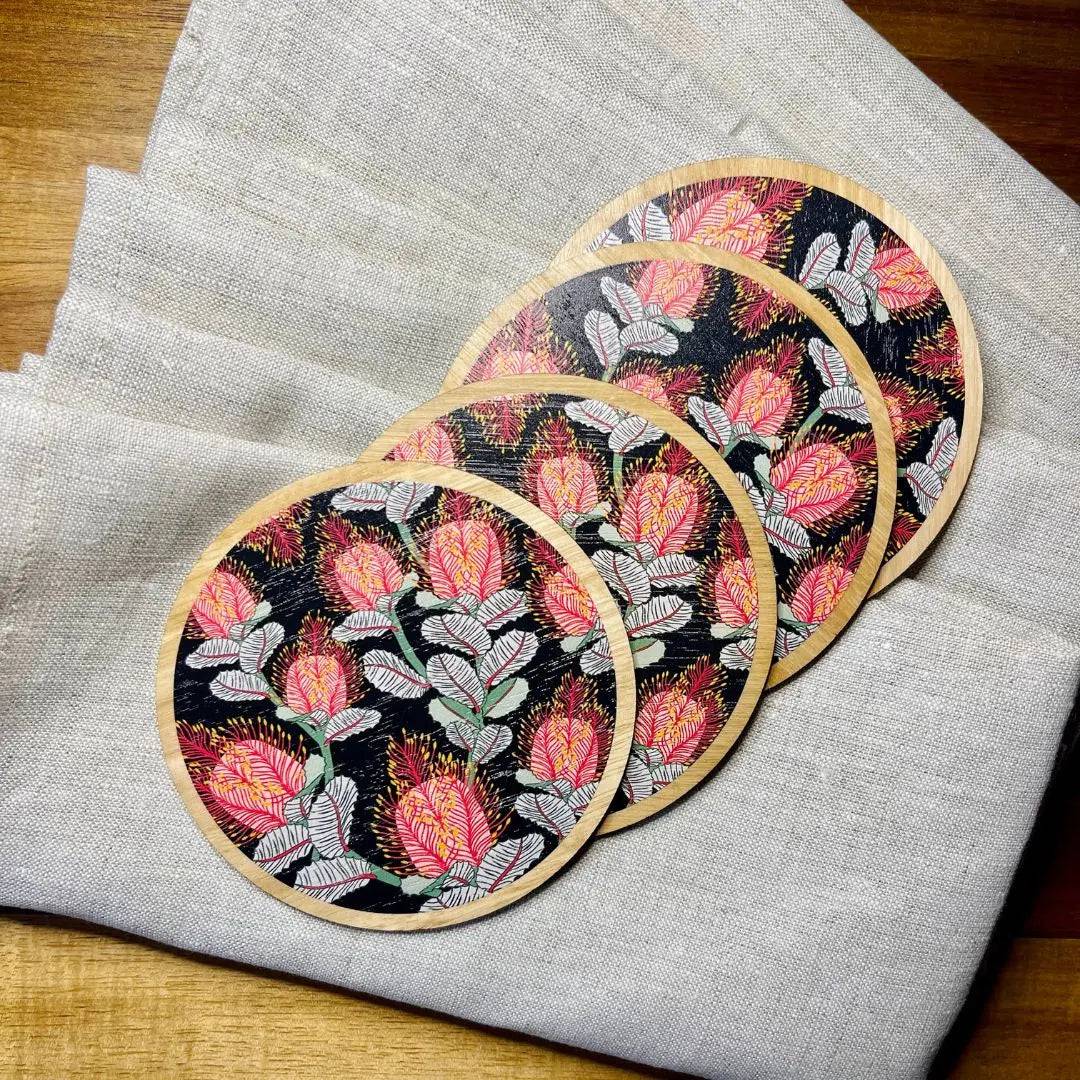 Linen Napkins & Wooden Coaster Sets