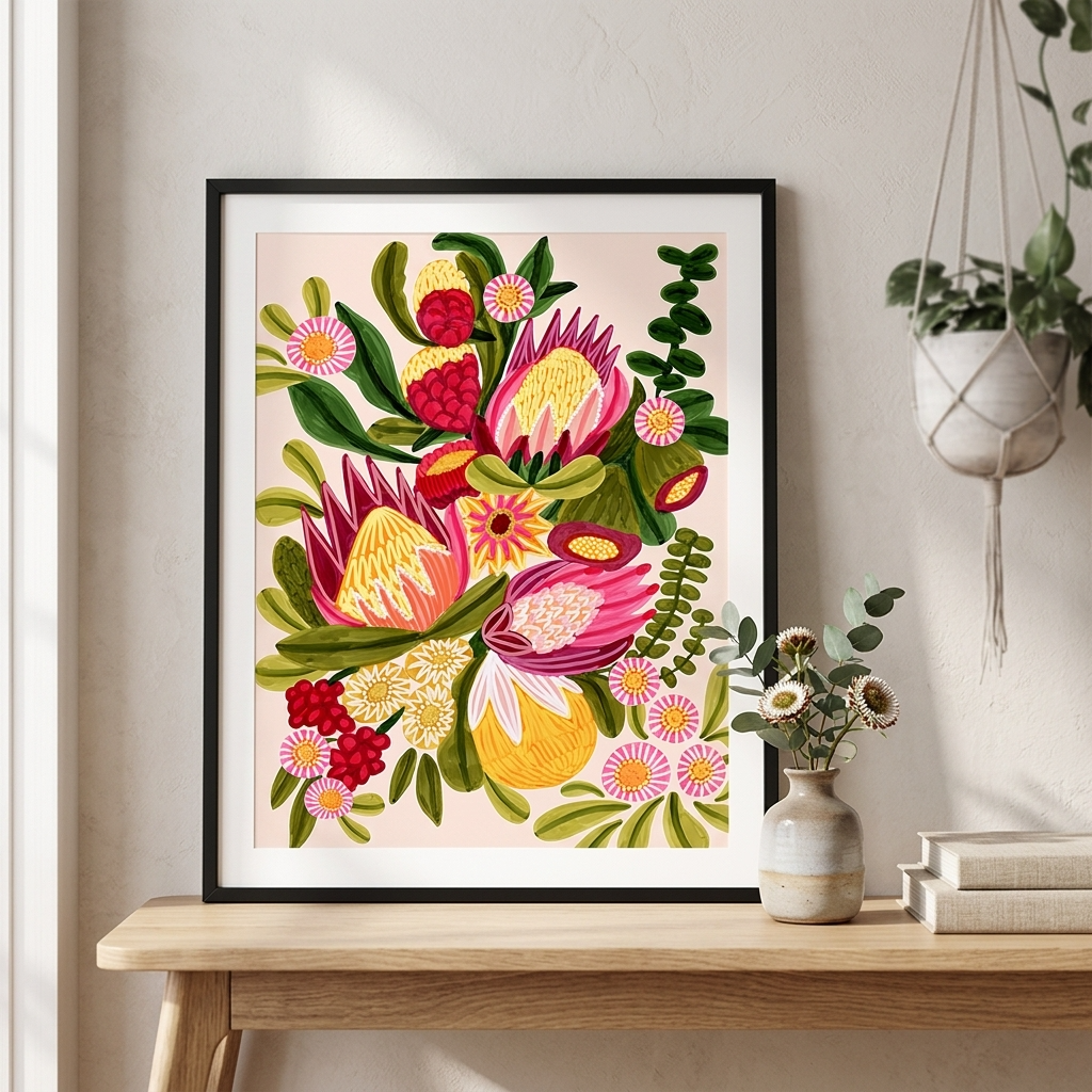 Best selling botanical wall art prints including Birthday Bouquet by Australian artist Kirsten Katz