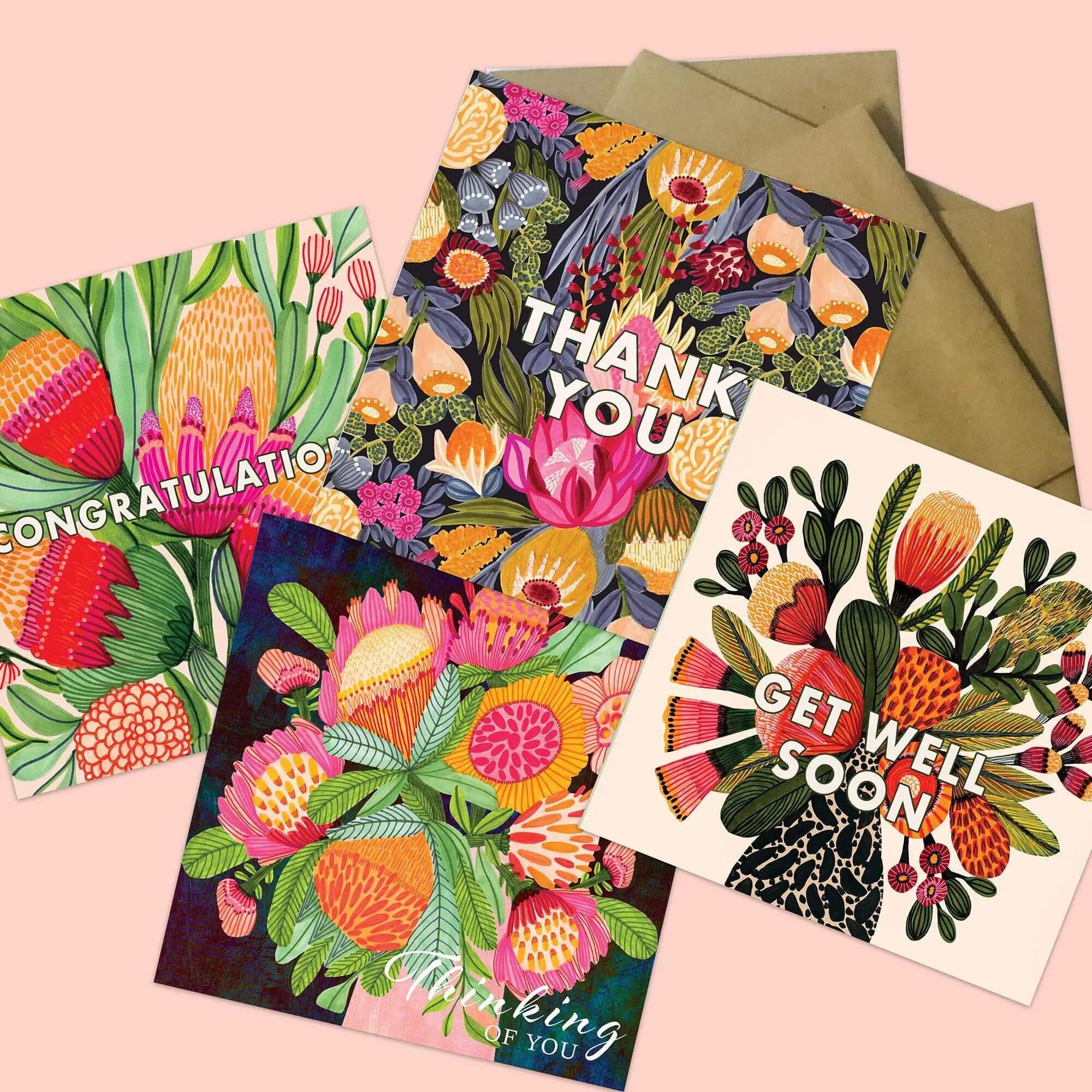 Australian greeting cards featuring original botanical and floral artwork by Sydney artist Kirsten Katz