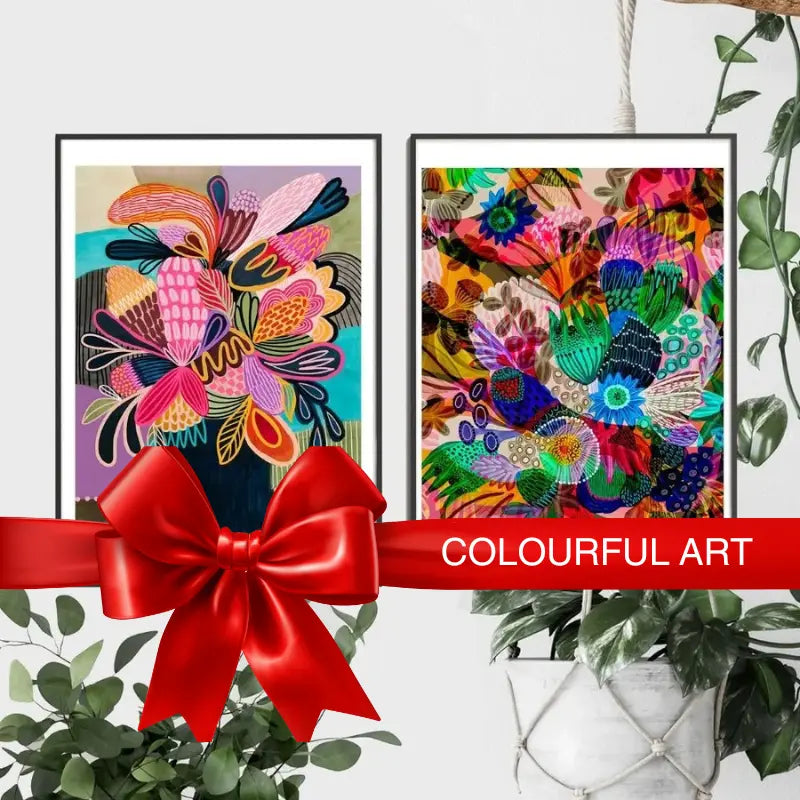 2 colourful modern pop art style art prints by Australian artist KirstenKatz