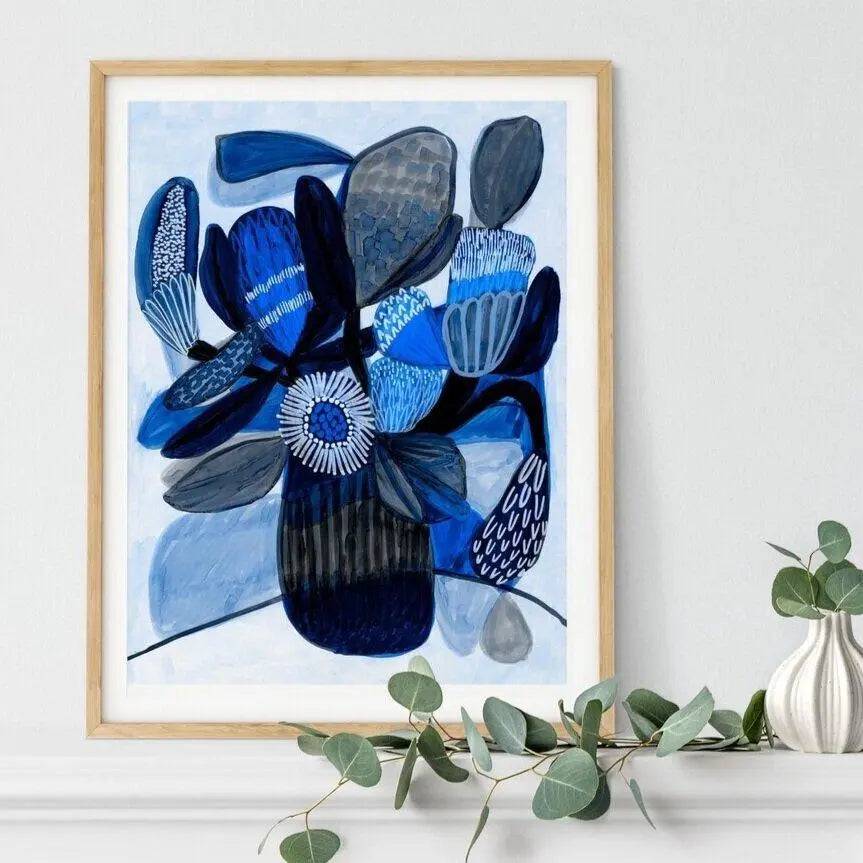 Modern abstract wall art pring 'Blue Bunch' by Australian artist Kirsten Katz