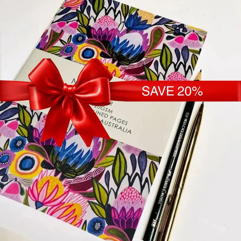 Journal notebook with red ribbon save 20% by Australian artist Kirsten Katz