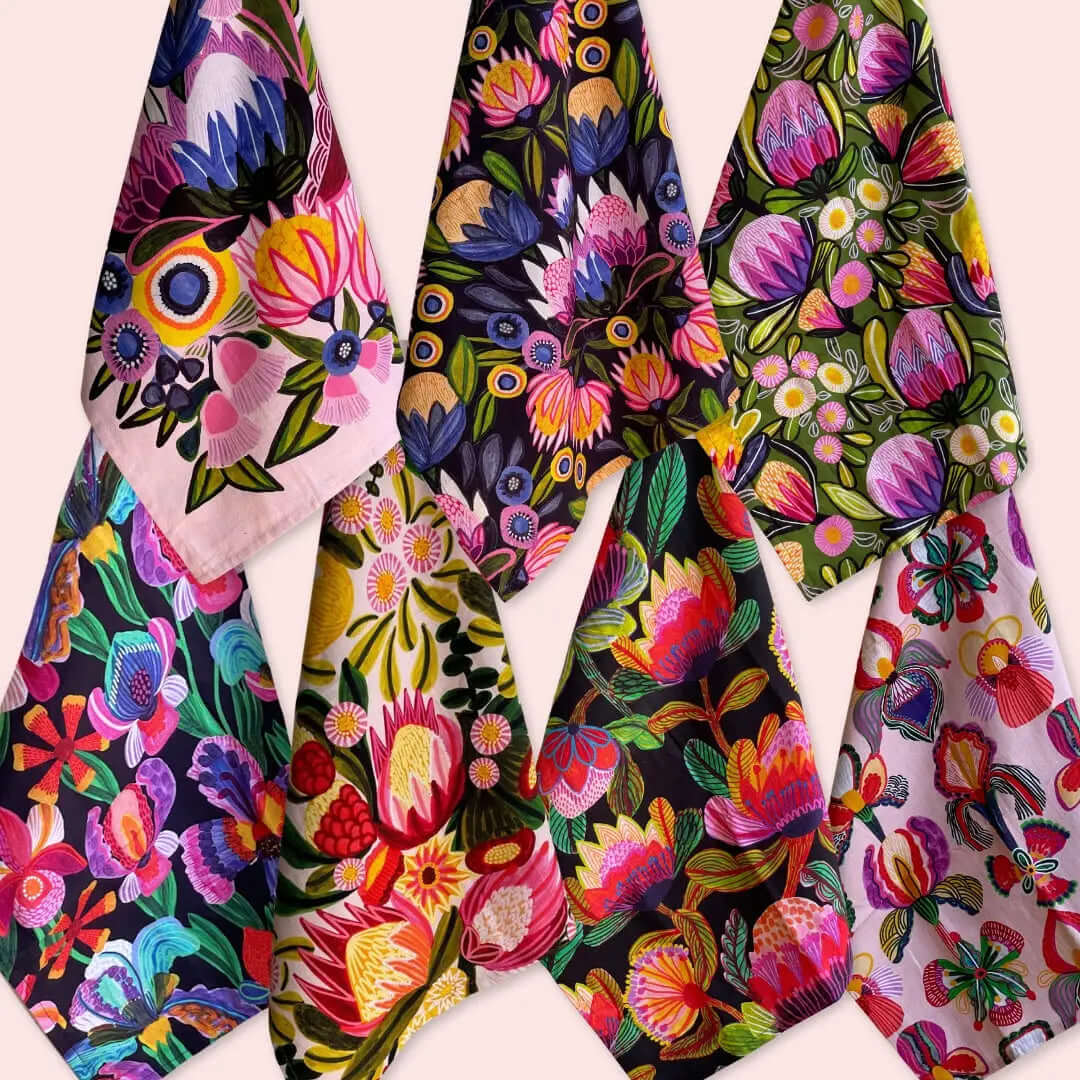 Designer tea towels featuring original botanical and floral artwork by Australian artist Kirsten Katz — 100% cotton, printed in Australia