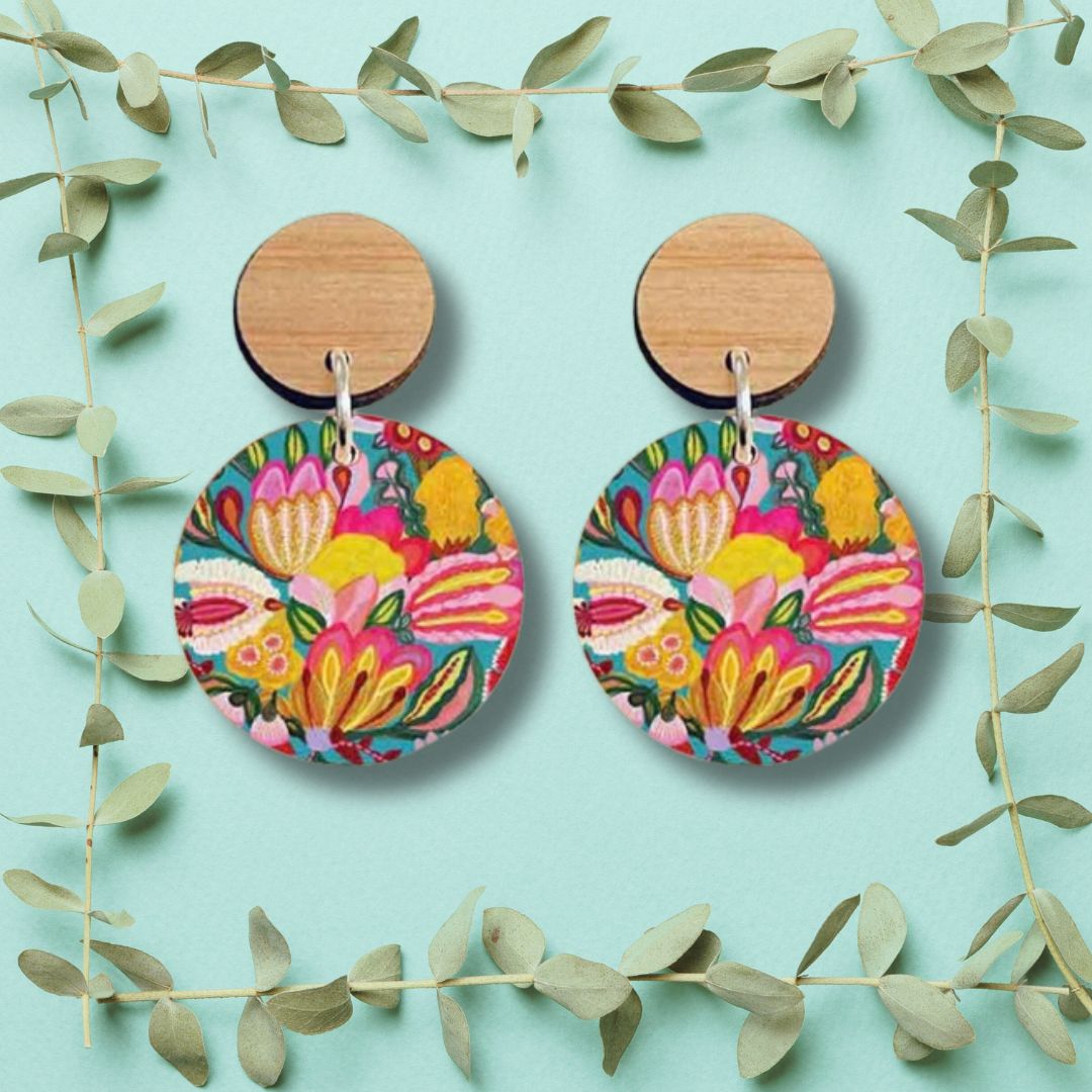 Sugarplum Flowers Wooden Earrings Kirsten Katz