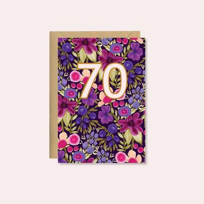 70th Birthday Card – Plum Flowers  Kirsten Katz