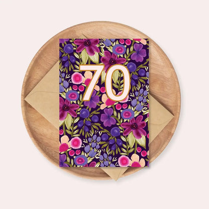 70th Birthday Card – Plum Flowers  Kirsten Katz