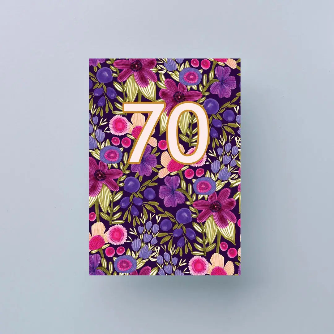 70th Birthday Card – Plum Flowers  Kirsten Katz