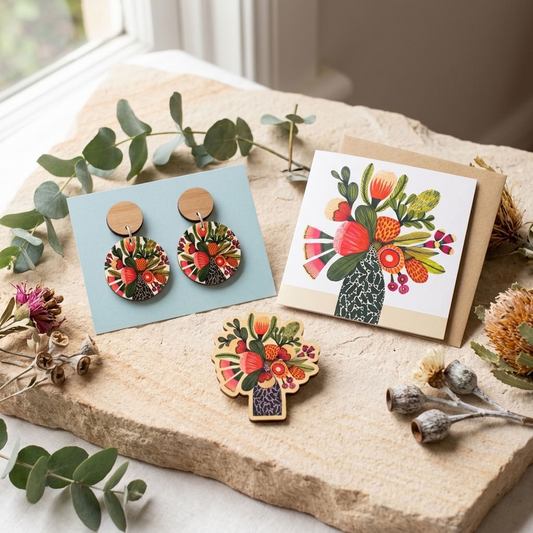 Aussie Native Flowers Earrings & Brooch Gift Set - Kirsten Katz