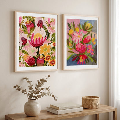 Pink Protea & Blue Bouquet Print Set