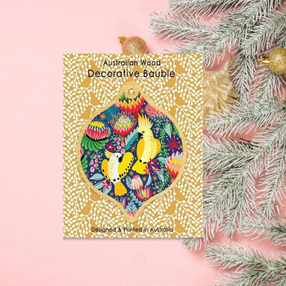 Australian Cockatoo Birds Wooden Christmas Bauble Kirsten Katz