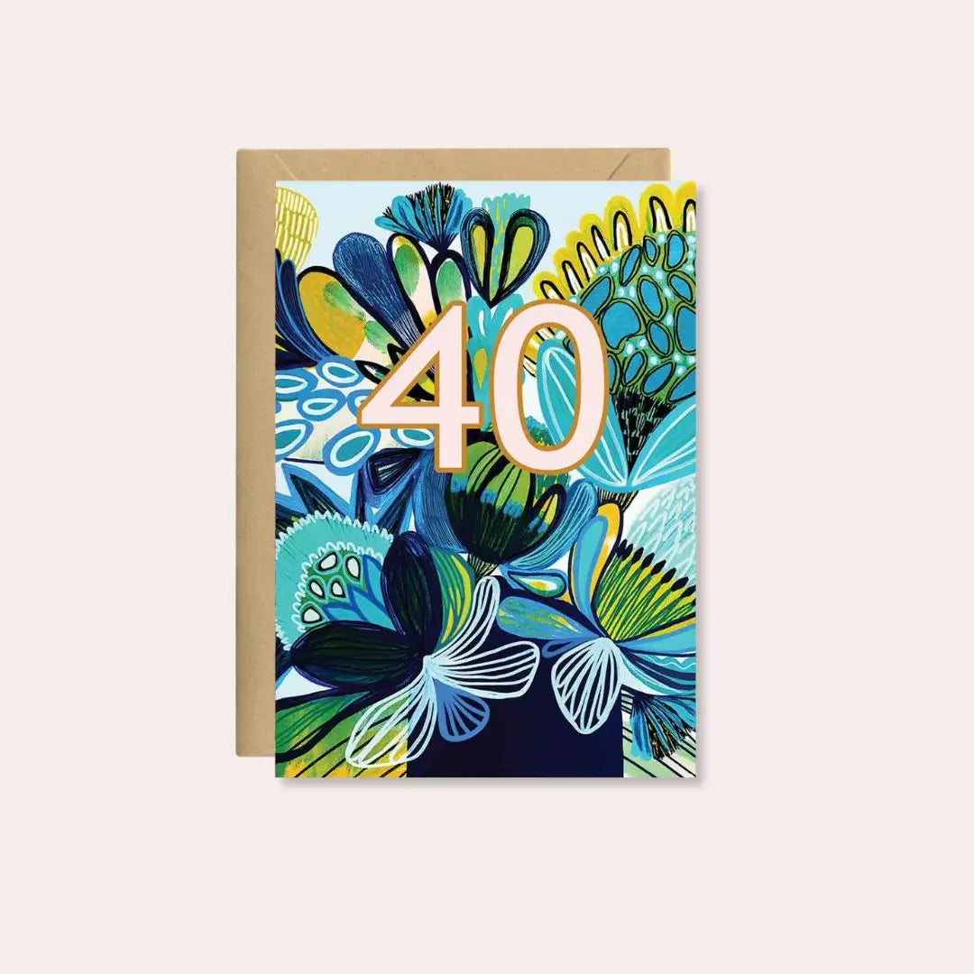 Azure 40th Birthday Card – Native Flowers  Kirsten Katz