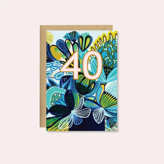 Azure 40th Birthday Card – Native Flowers  Kirsten Katz