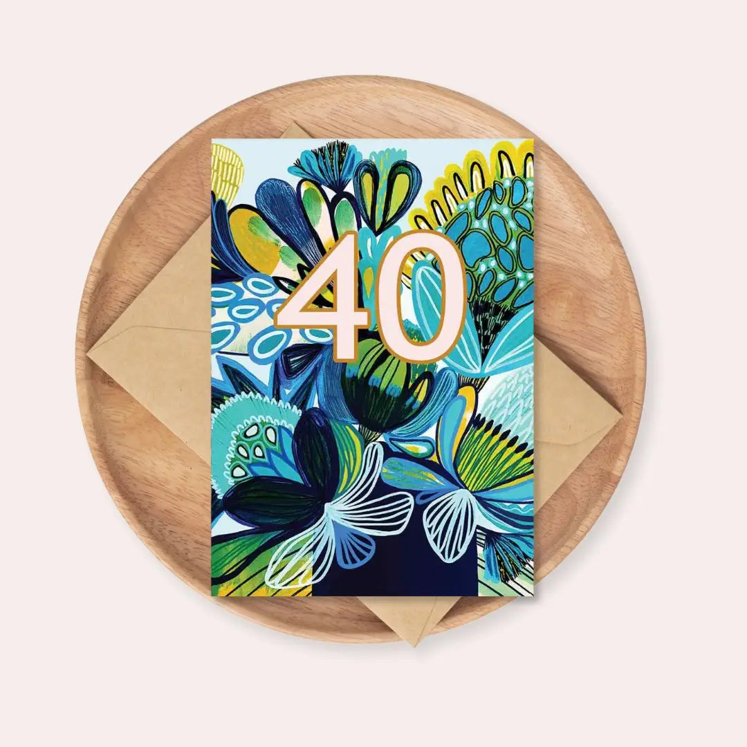 Azure 40th Birthday Card – Native Flowers  Kirsten Katz