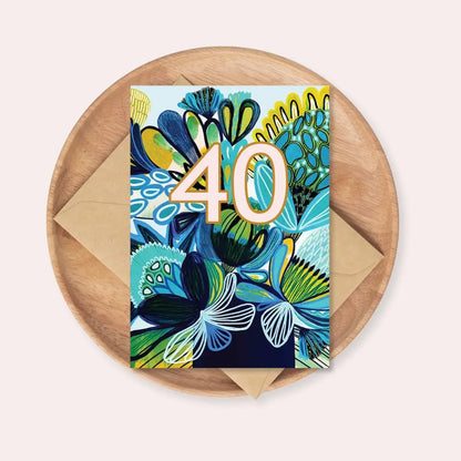 Azure 40th Birthday Card – Native Flowers  Kirsten Katz