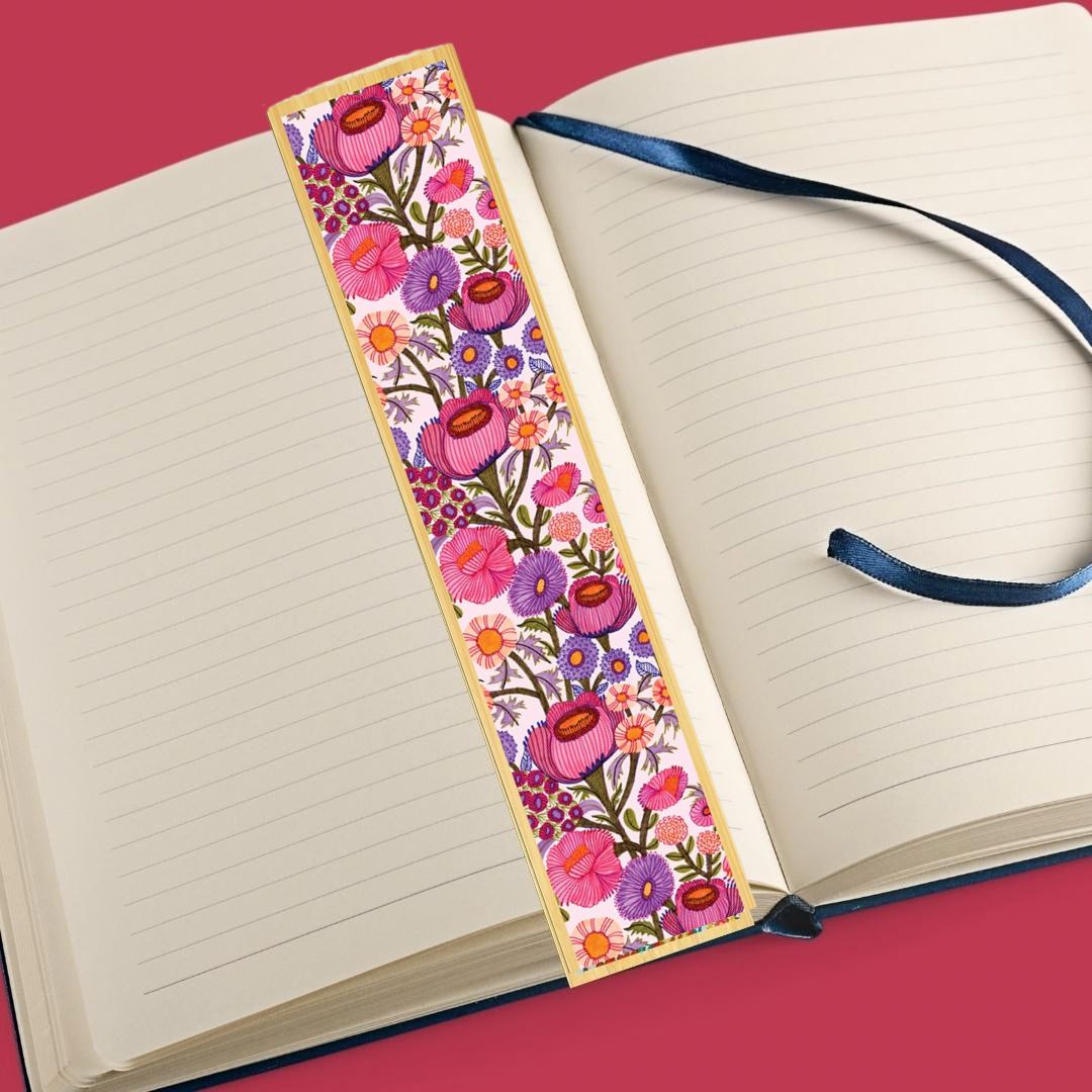 Pink Mauve Flowers Australian Wooden Bookmark - Kirsten Katz
