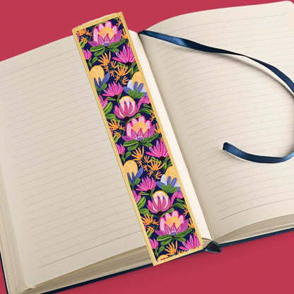 Mauve Proteas Australian Wooden Bookmark - Kirsten Katz