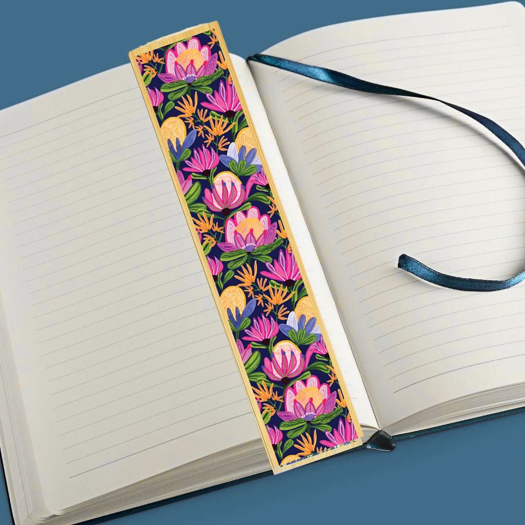 Mauve Proteas Australian Wooden Bookmark - Kirsten Katz