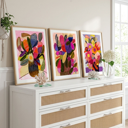 Big Blooms modern wall art print set by Kirsten Katz, three modern floral still life prints