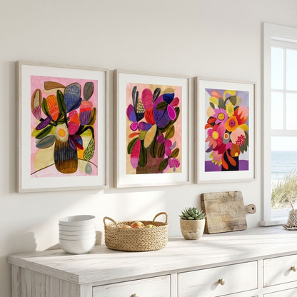 Big Blooms art print set by Kirsten Katz, native flowers simplified into stylised contemporary shapes