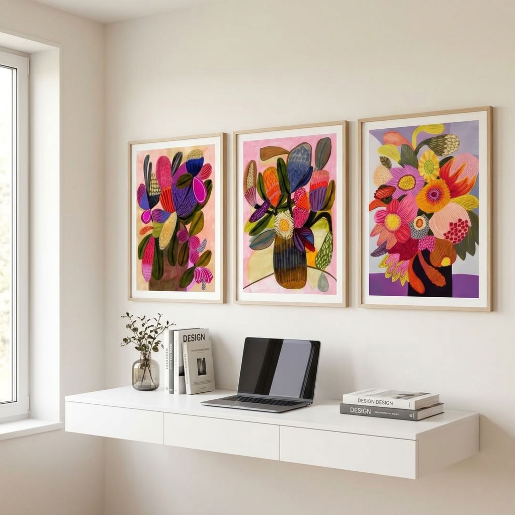 Big Blooms modern wall art print set by Kirsten Katz, joyful floral prints for gallery walls
