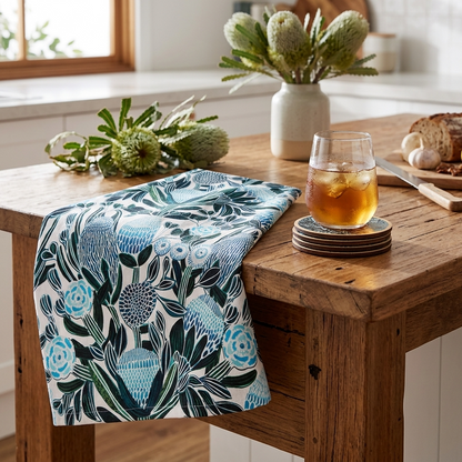Blue Banksia Tea Towel & Coaster Set