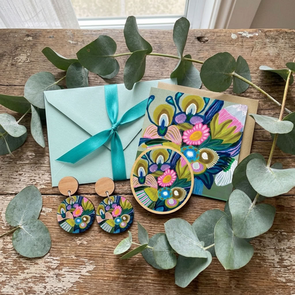 Bush Beauties wooden earrings and brooch, a botanical Australian gift by Kirsten Katz