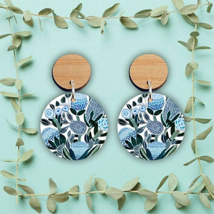 Blue Banksias Wooden Earrings Kirsten Katz