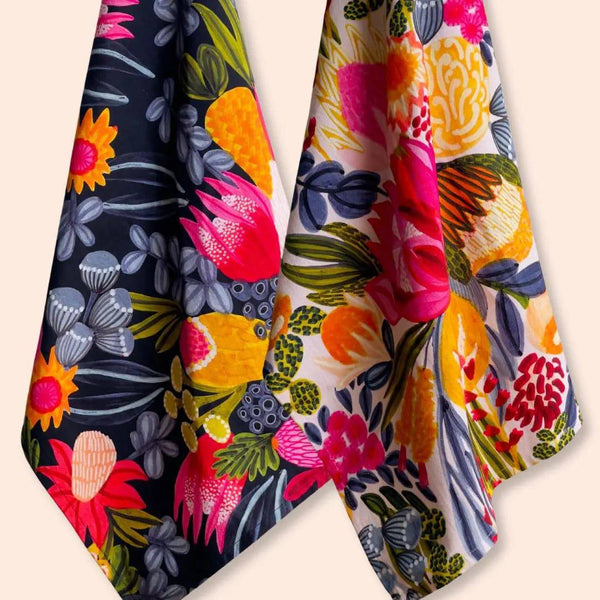 Bush Flowers Tea Towel Set | Australian Botanical Kitchen Gift