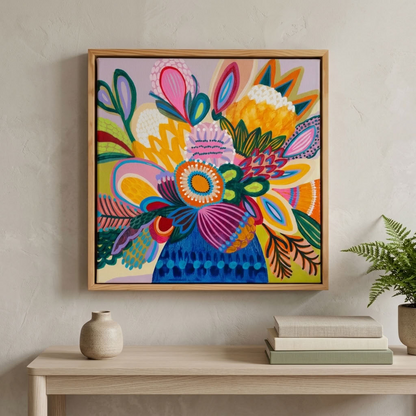Colour Jazz 1 by Australian artist Kirsten Katz, bold patterned Australian native bouquet