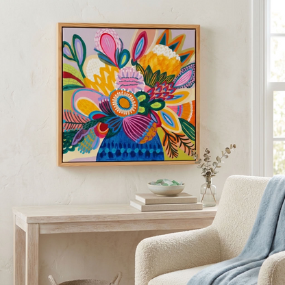 Kirsten Katz Colour Jazz 1, joyful original floral artwork, signed and ready to hang