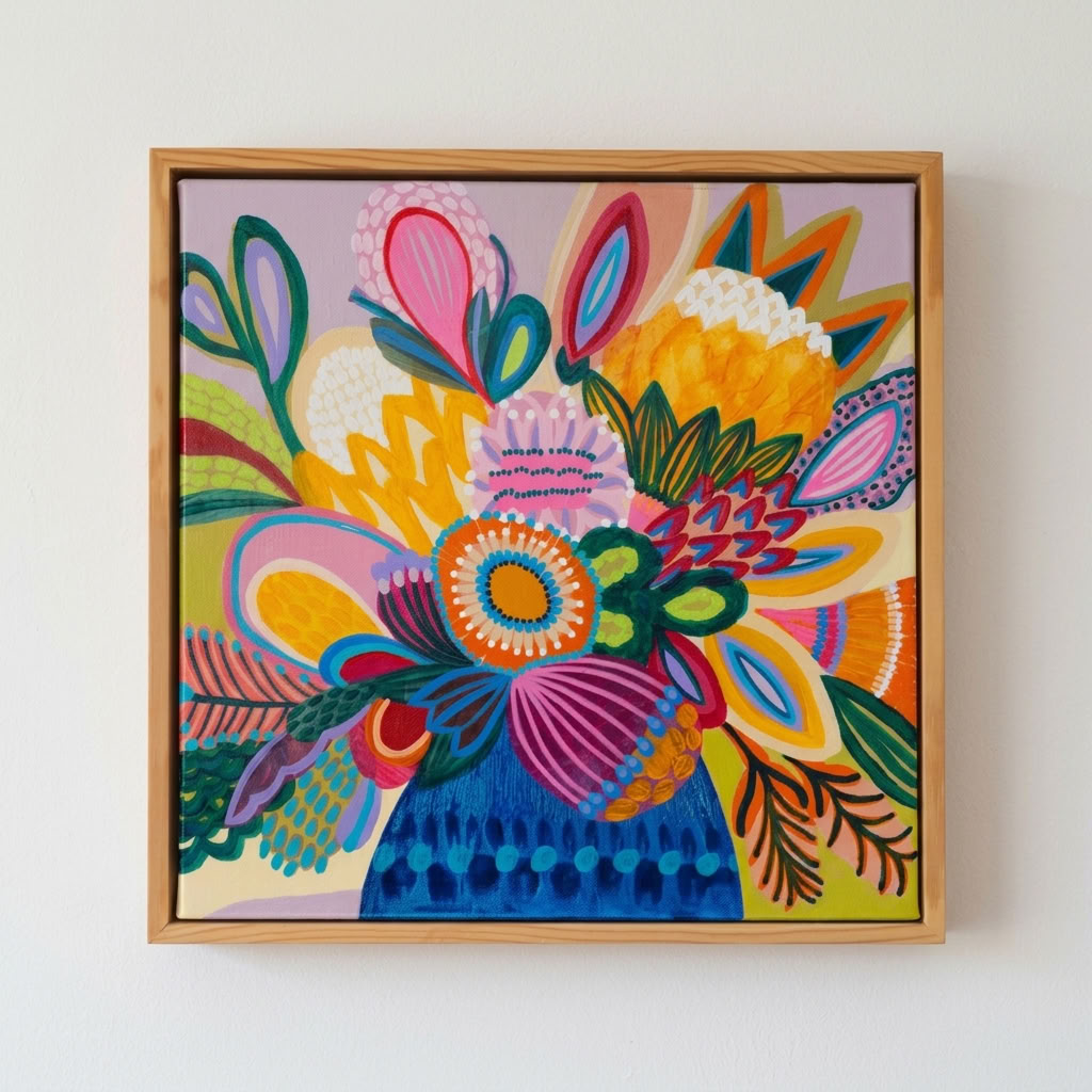 Colour Jazz 2 original botanical art by Kirsten Katz, signed and ready to hang
