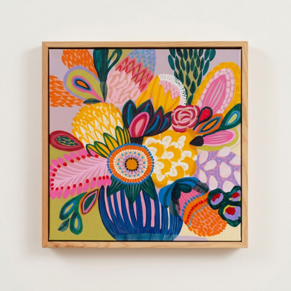Colour Jazz 3 original botanical art by Kirsten Katz, patterned bouquet detail