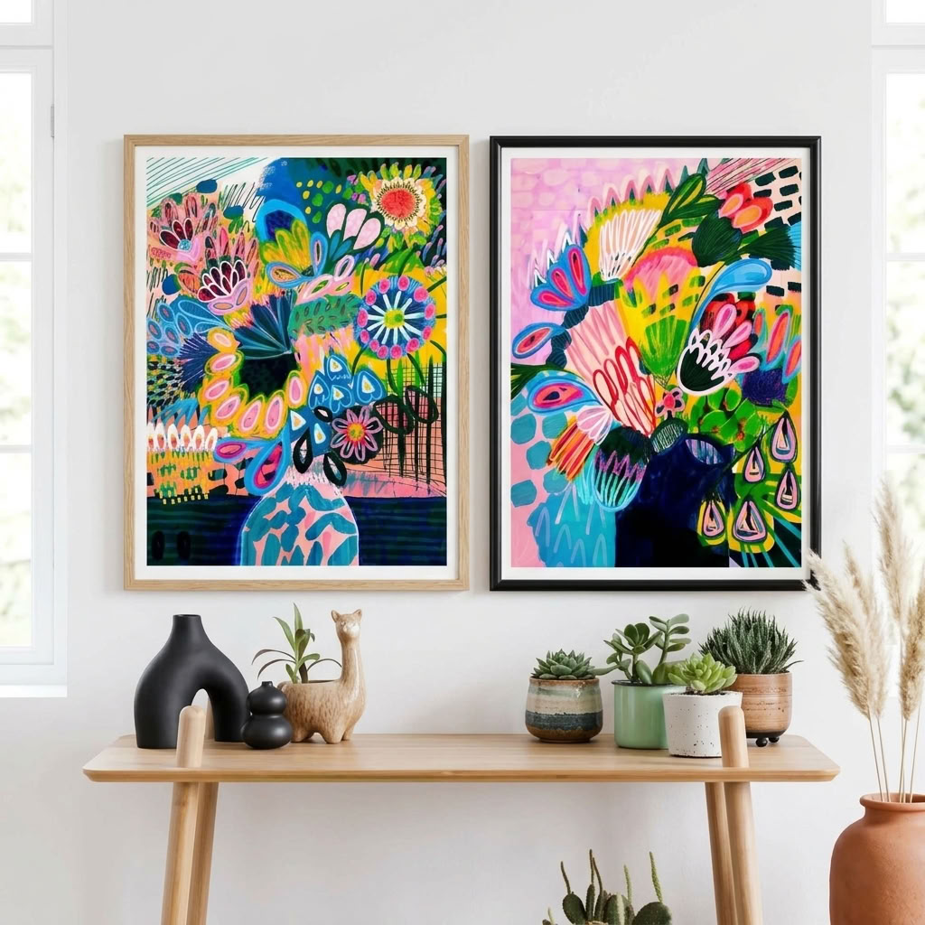 Kirsten Katz Colours of Summer print set, Summertime and Colours of Summer Flowers abstract art prints