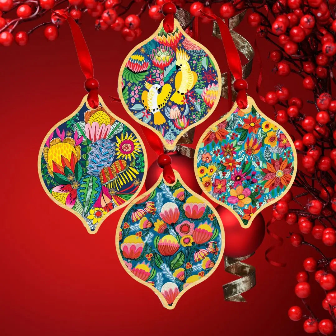 Cockatoos & Proteas Christmas Ornament Bauble Set  Kirsten Katz