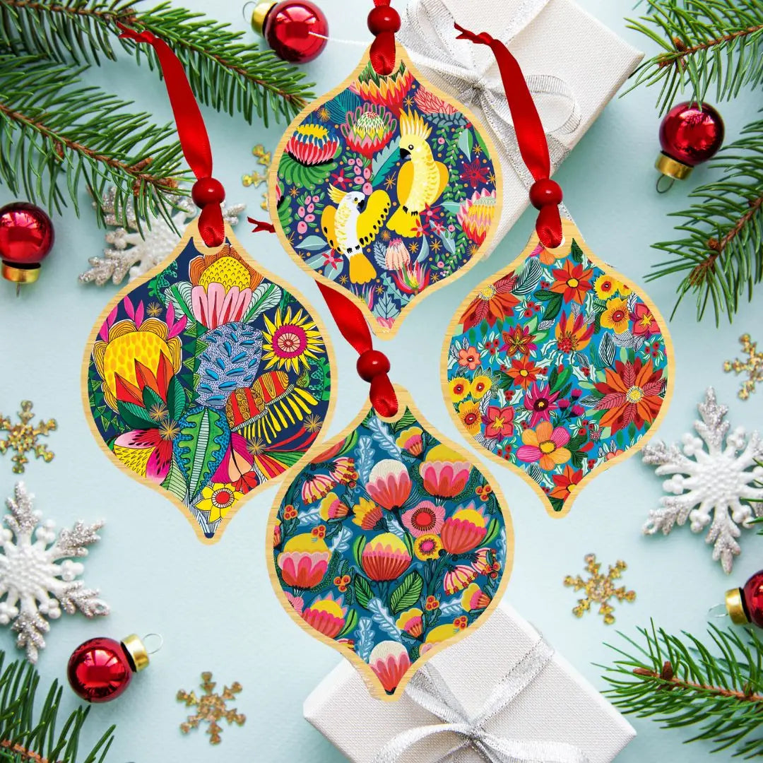 Cockatoos & Proteas Christmas Ornament Bauble Set  Kirsten Katz