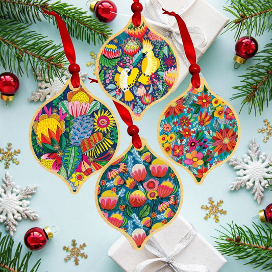 Cockatoos & Proteas Christmas Ornament Bauble Set  Kirsten Katz